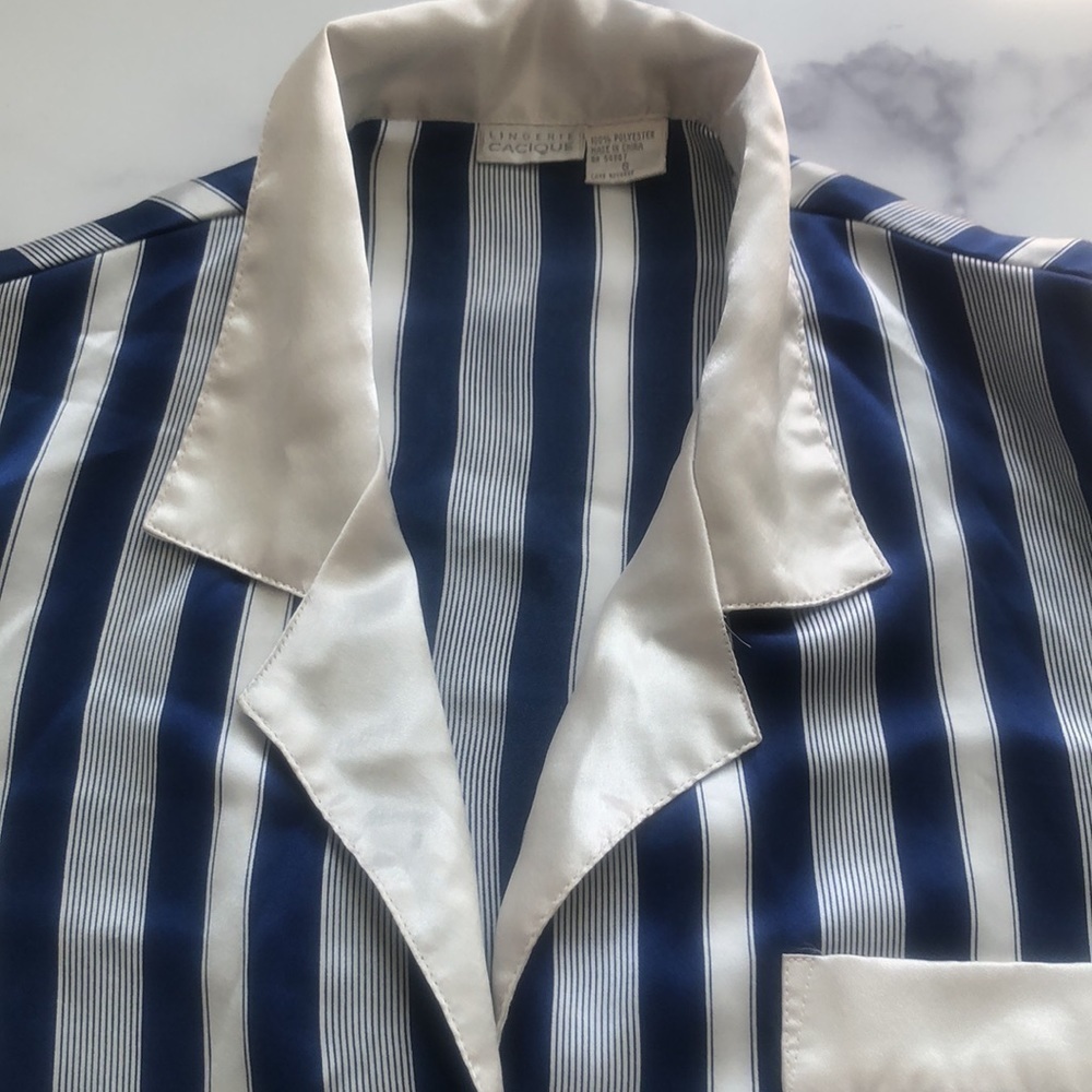Vintage Lingerie Cacique Blue and White Striped Satin Night Shirt Size Small - Picture 10 of 10